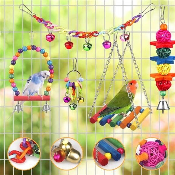 Bird Toys for Conures with Colorful Ladder Hammock Bird Cage Accessories Bird - Picture 2 of 7